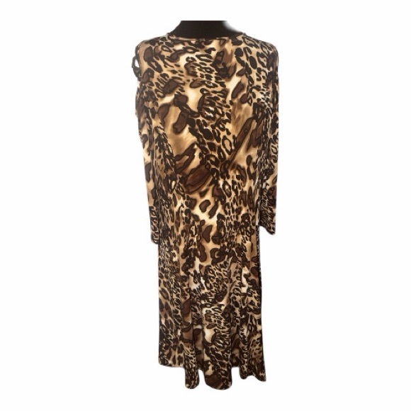 Susan Graver Leopard Print Cold-Shoulder Long Sleeve Dress Women’s Size L - Picture 5 of 7